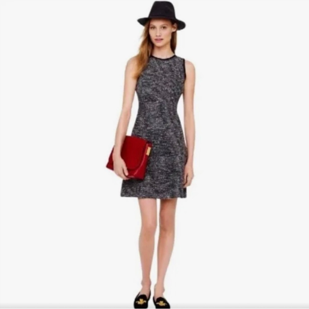 J.Crew Black|White Tweed Wool Blend Sleeveless Flare Dress Sz 0